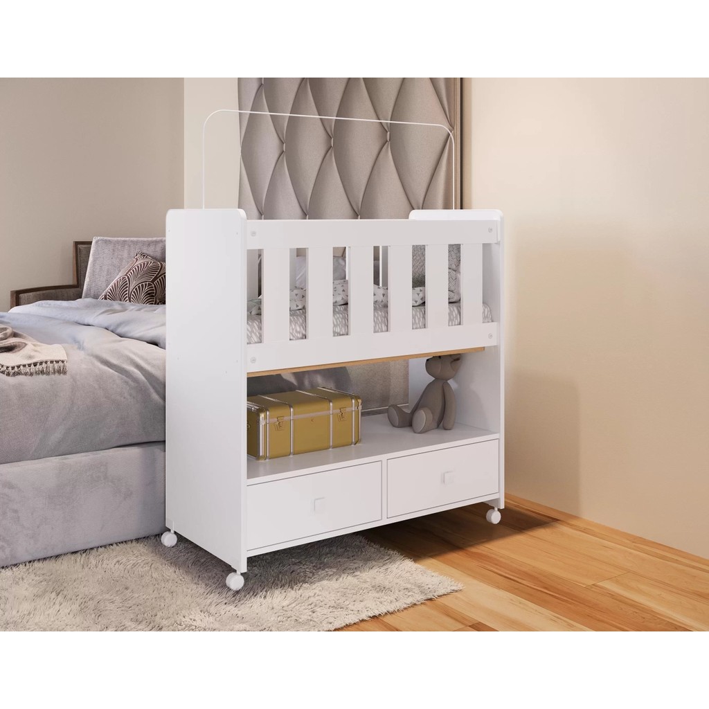 Mini Berço 2 Gavetas com Colchão Moisés  Branco em Oferta na Shopee