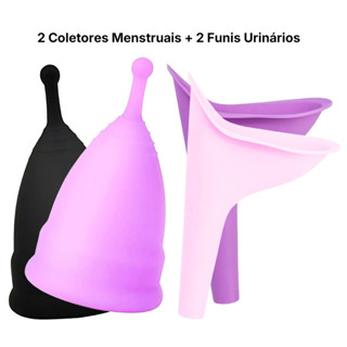 Kit com 2 Coletores Menstruais de Silicone + 2 Funil Urinário Econômico Reutilizável em Oferta na Shopee