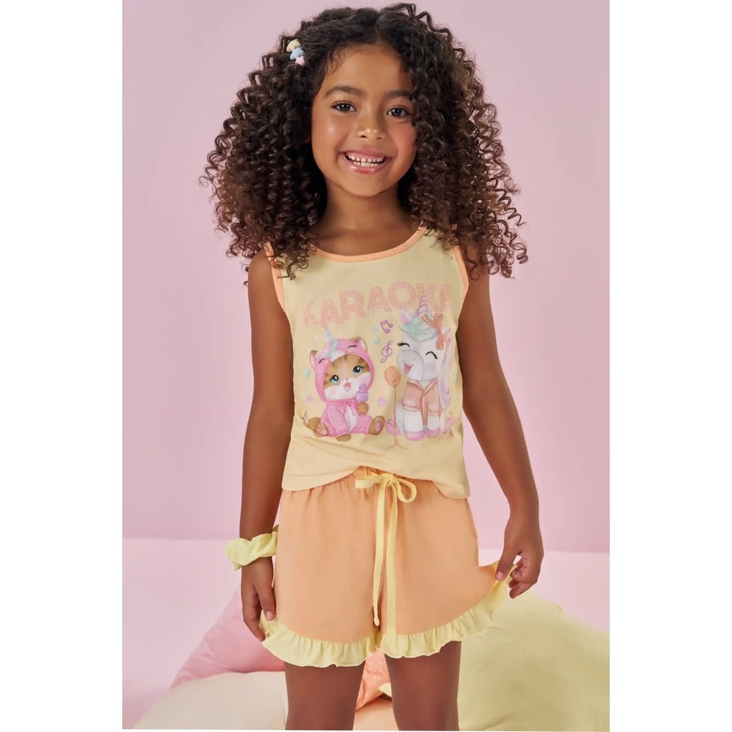 Pijama Regata e Shorts Infantil Menina Verão - KUKIÊ