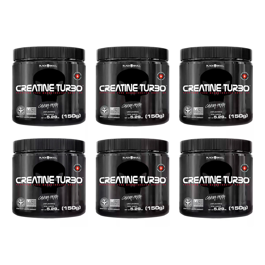 Combo 6 Creatina Turbo Black Skull Monohidratada - 150g