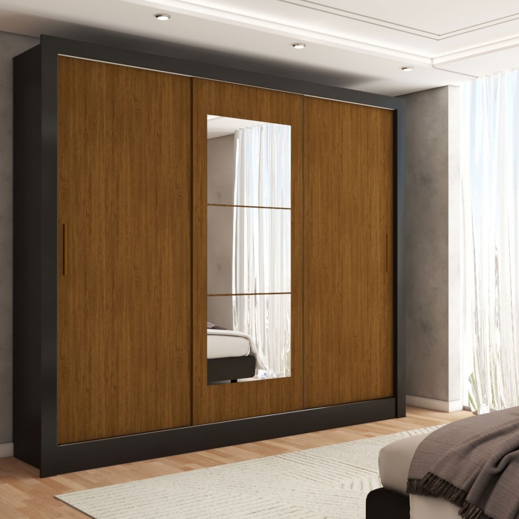 Guarda-Roupa Sebastian 3 Portas com Espelho 3 Gavetas - Panorama Móveis em Oferta na Shopee