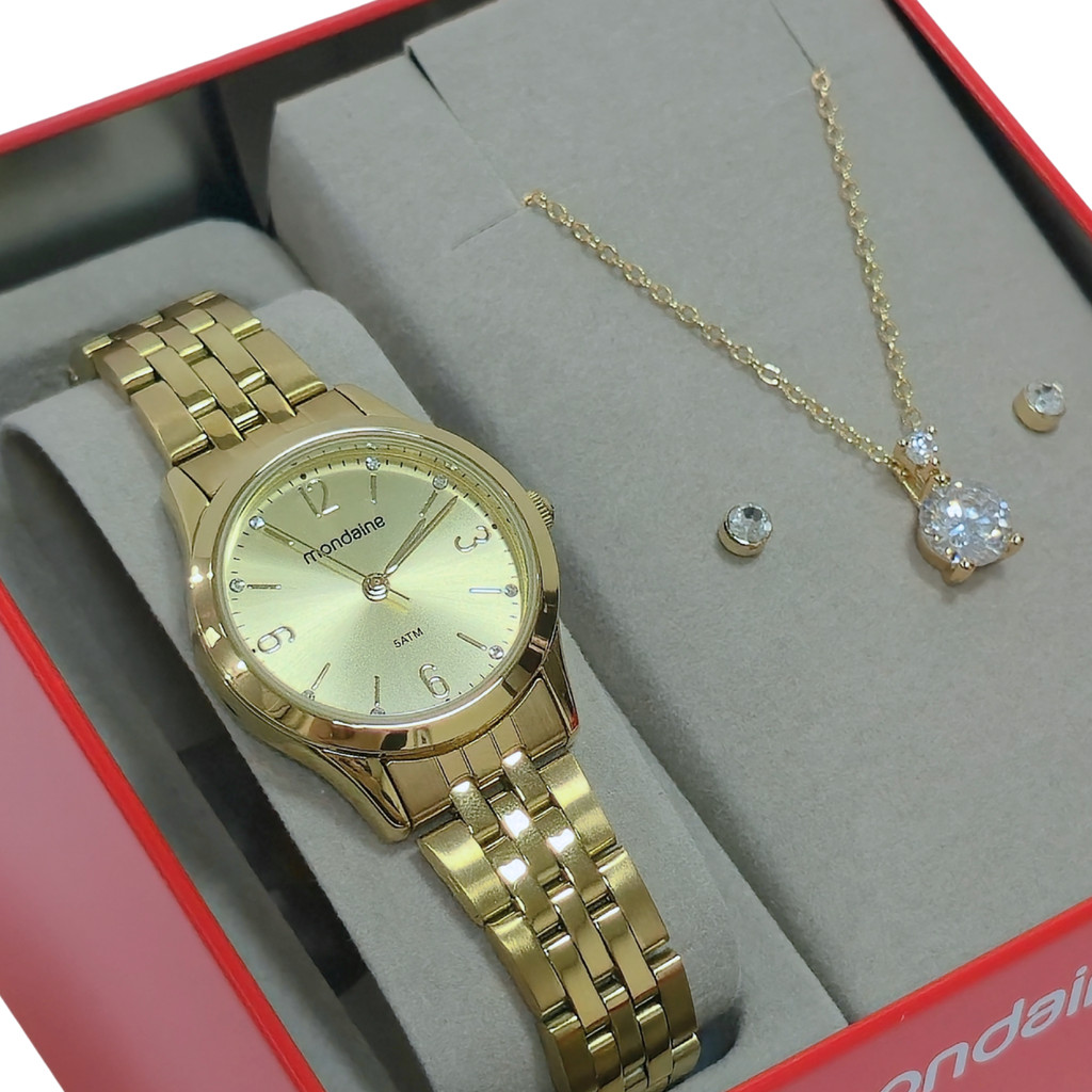 Relógio Mondaine Feminino Analógico Dourado Kit 32720LPMKDE1K1 em Oferta na Shopee