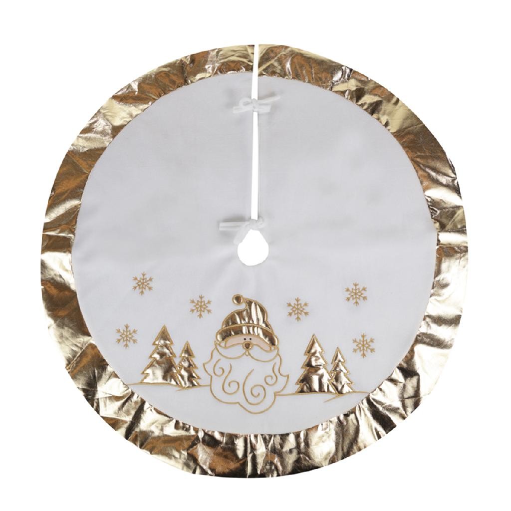 Saia para árvore de natal branca com desenhos e borda dourado 90cm em Oferta na Shopee