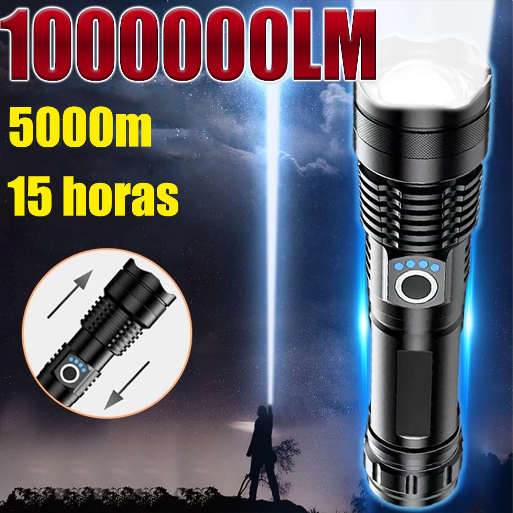 Lanterna Tática T9 P50 - USB Recarregável - 5000m Alcance - Ideal p/ Sítio, Fazenda e Acampamento