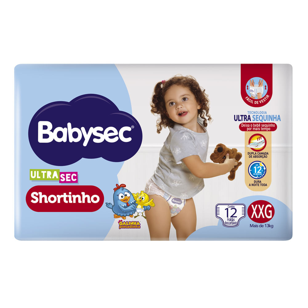 Fralda Babysec Ultrasec Shortinho Tamanho XXG 12 Unidades Descartáveis em Oferta na Shopee