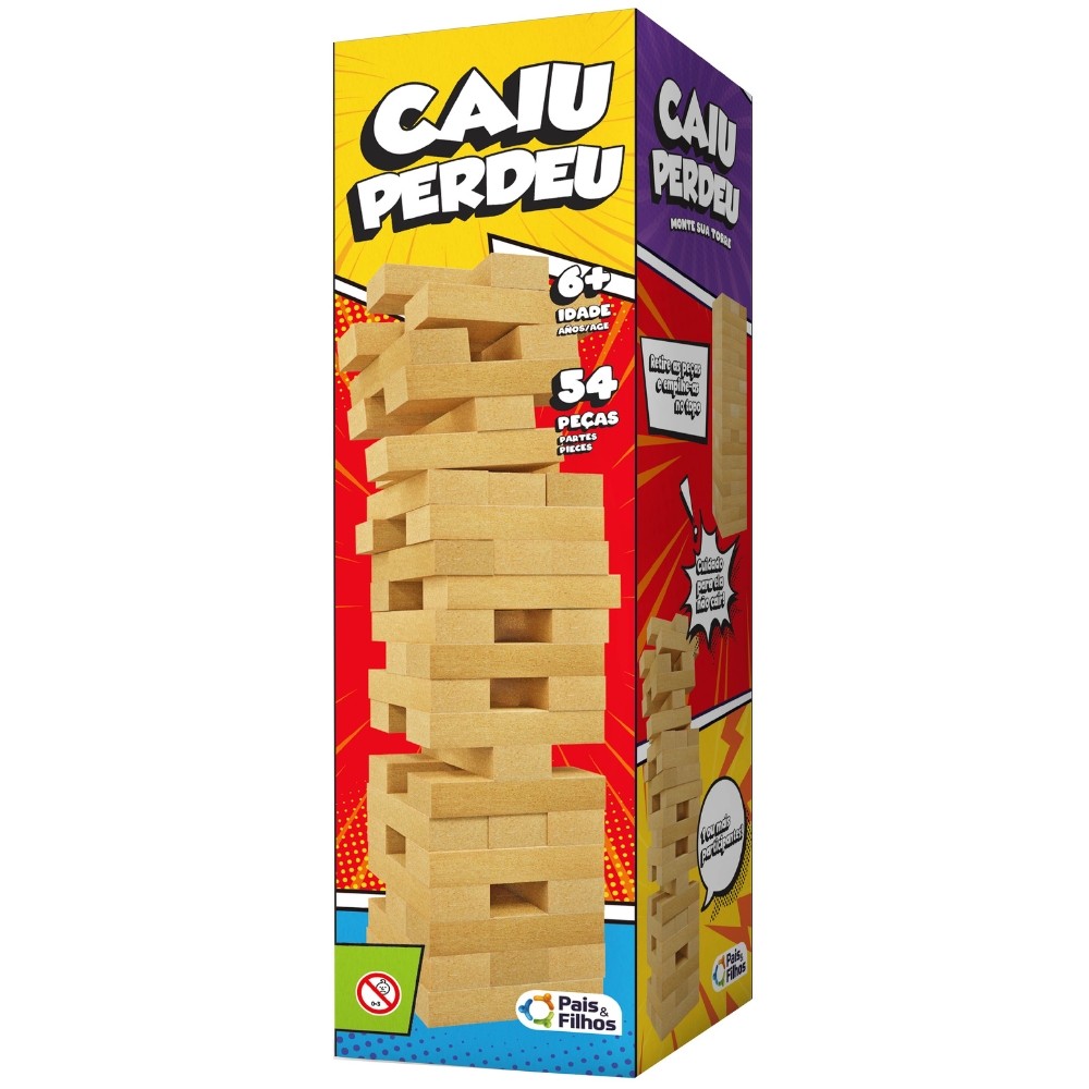 JOGO CAIU PERDEU 54 PEÇAS MADEIRA REFLORESTADA MDF PAIS E FILHOS TORRE BRINQUEDO DERRUBAR EQUILIBRAR em Oferta na Shopee