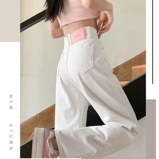 Branco estreito largo Jeans feminino verão novo estilo cintura alta solta capa carne mais magro olhar Drape calças retas