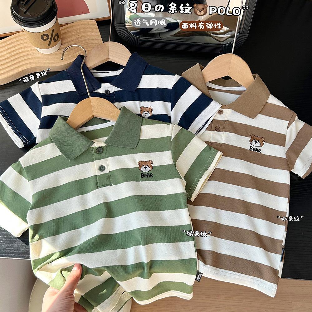 Crianças versão coreana camisa POLO solta verão novo estilo menino moda lapela camiseta bebê listrado dos desenhos anima