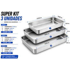 Kit com 3 Assadeiras Retangular Resistente de Aluminio para Bolo Torta