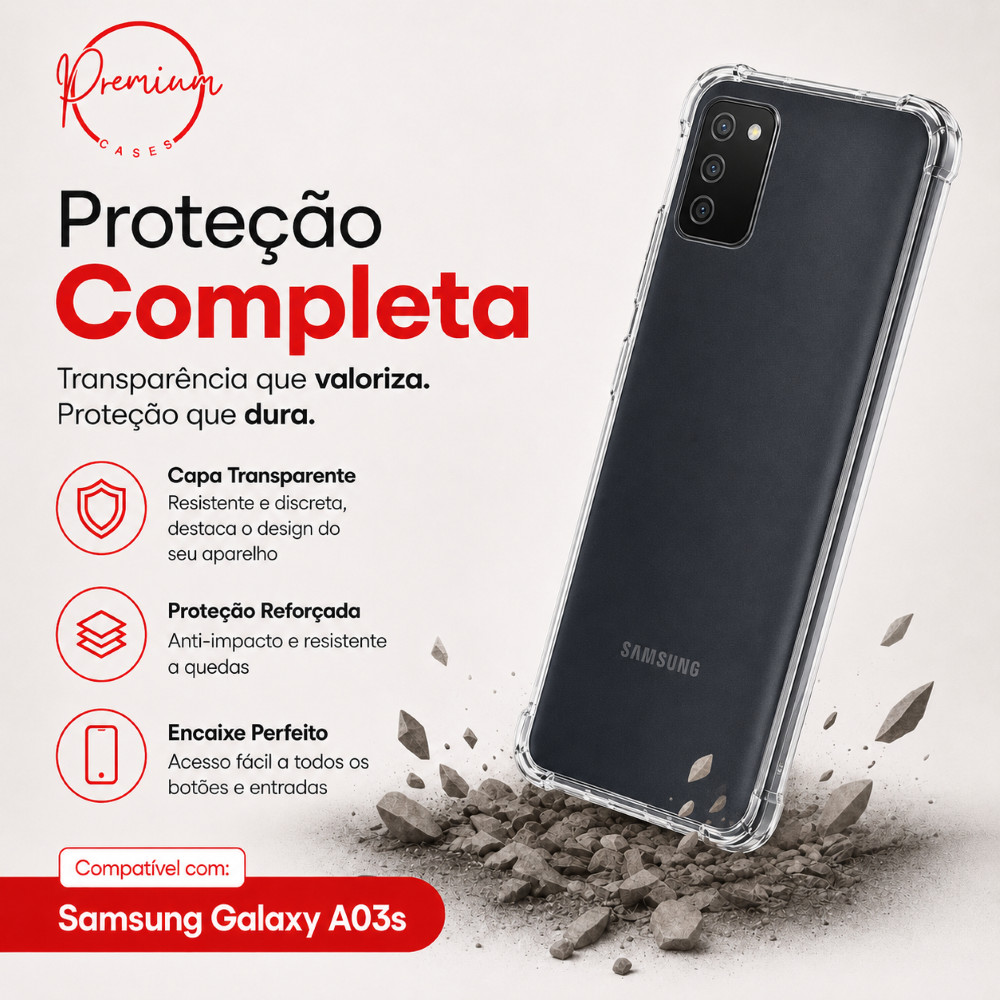 Capa Capinha Anti Impacto Para Galaxy A03s + Película 3D Vidro Temperado — imagem 2 de 2