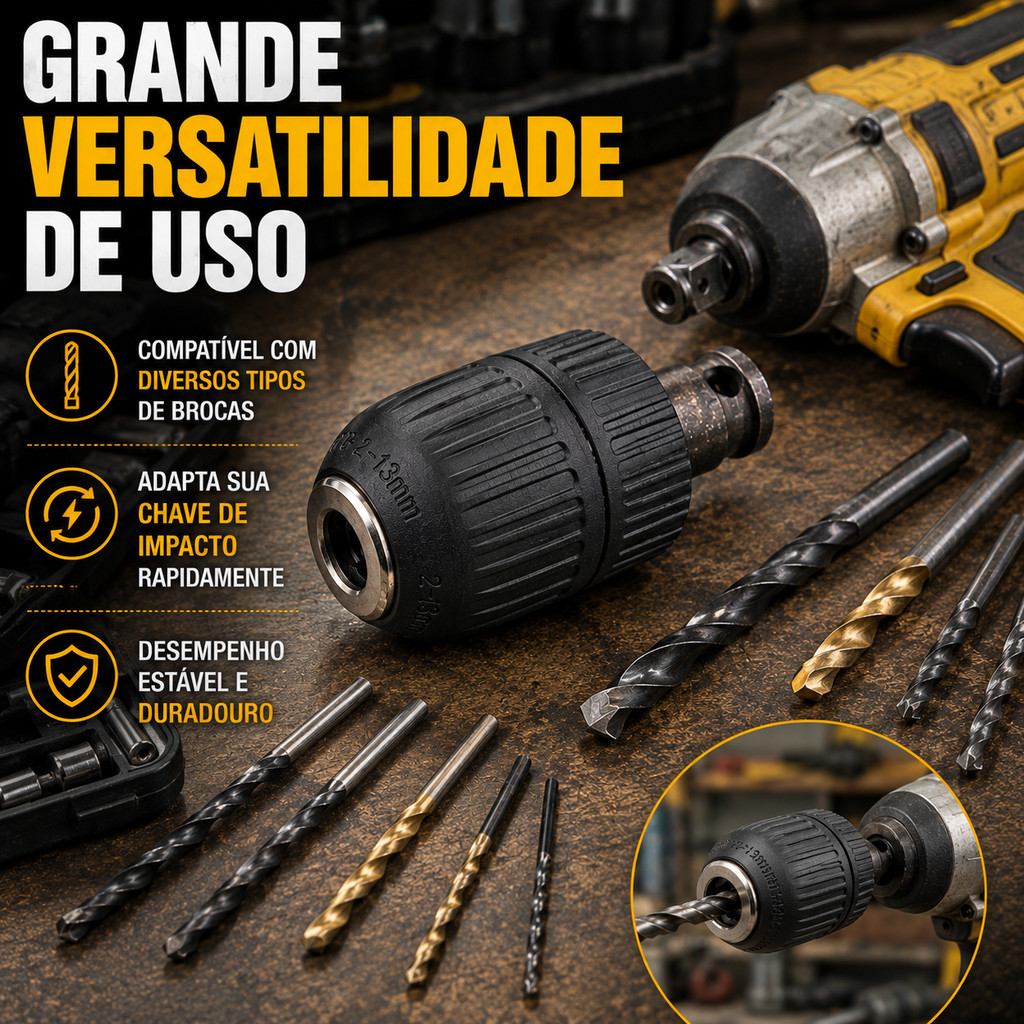 Mandril Plastico Sem Chave 2 13mm Rosca 1 2 Adaptador De Impacto Universal Fixação Firme Para Chave De Impacto Furadeira