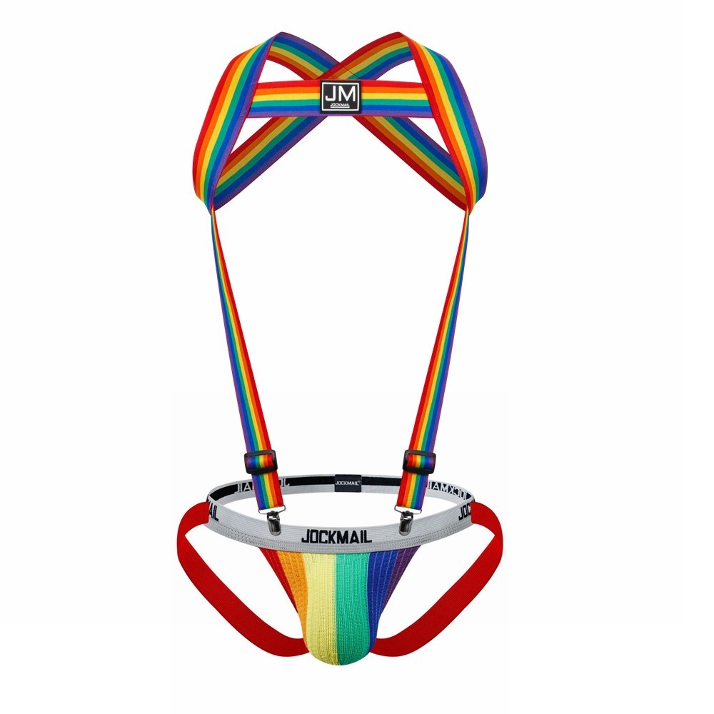 Arnês Corporal Arco-Íris Com Alça Elástica Ajustável , Dividido Removível , Suporte Atlético , Jockstrap Para Homens