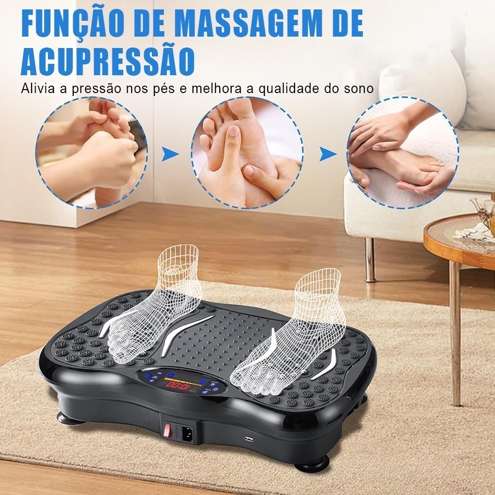 Plataforma Vibratória para Emagrecimento com Alças Resistentes e Conexão Bluetooth Integrada