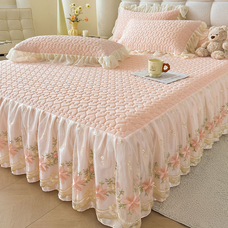Saia de cama estilo látex gelo seda legal tapete conjunto de três peças 2025 novo estilo verão cor sólida ar condicionad