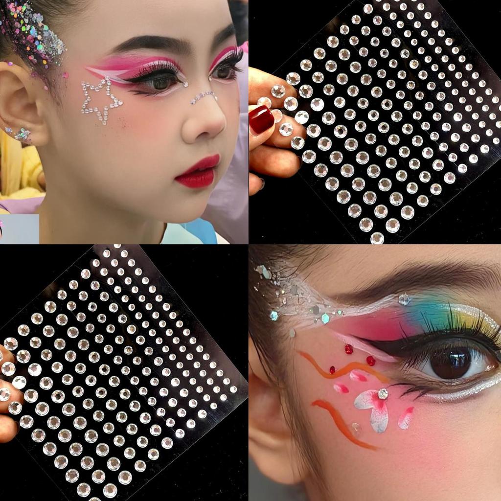 Crianças mostram maquiagem dos olhos adesivos de diamante adesivos de rosto strass lágrimas diamantes dança latina prata