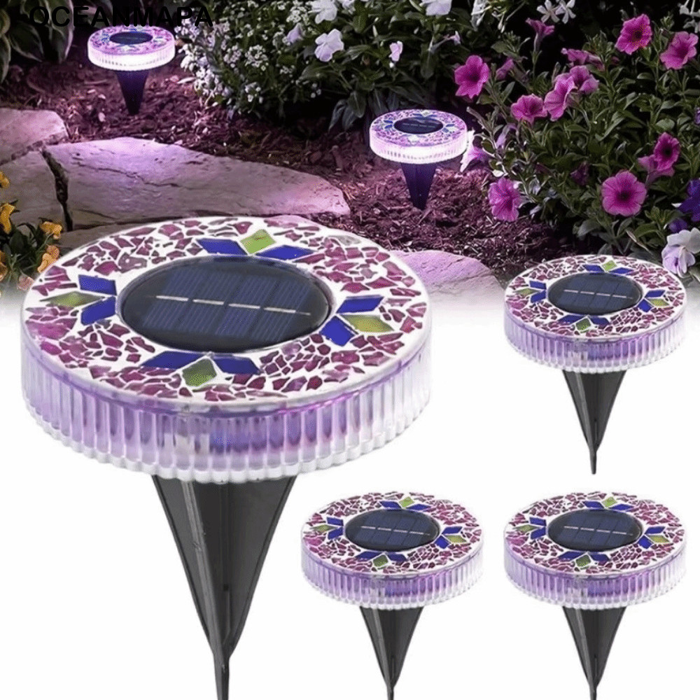 Luz De Disco Solar OCEANMAPA , Luzes LED De Estaca De Jardim Liga/À Prova D'água Automáticas , De Formato Redondo Para G