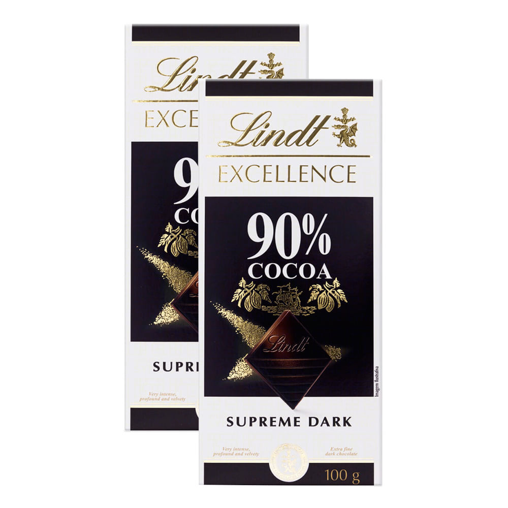 Kit 2 Chocolate Lindt Excellence 90% Cocoa Supreme Dark 100g