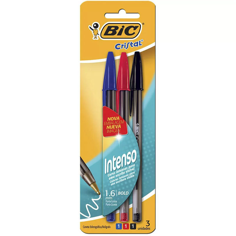 Caneta esferográfica Cristal Bold 1.6 com 3 unidades Bic