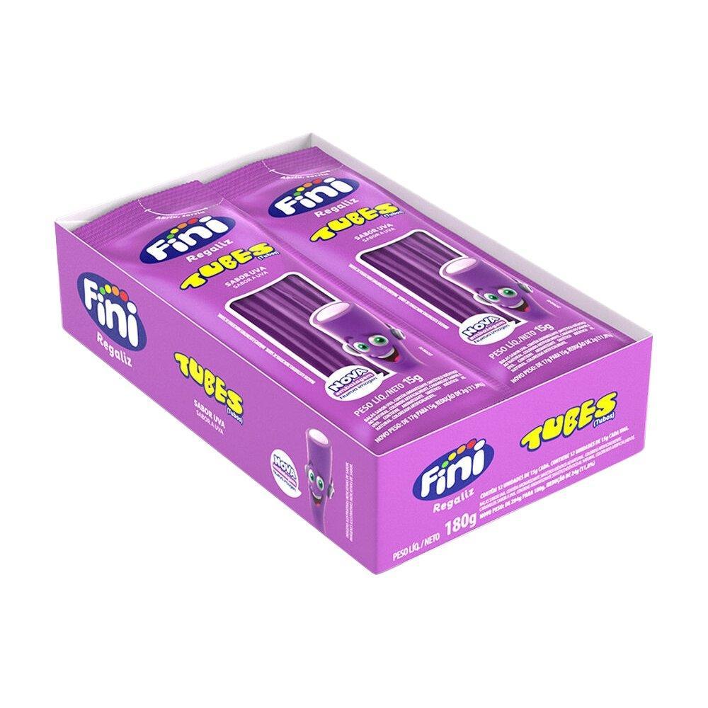Bala Fini Regaliz Tubes Brilho Uva 15g Embalagem com 12 Unidades