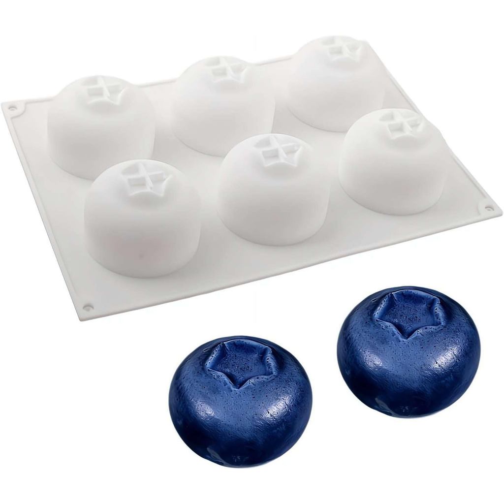 Forma de Assar para Mirtilos com 6 Cavidades – Forma Antiaderente em Forma de Fruta para Mousse e Bolo, Moldes Resistent