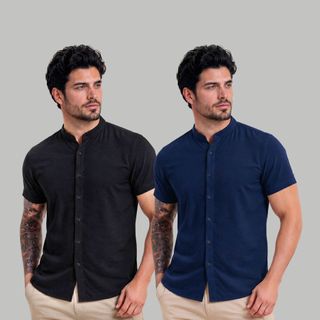 Kit 2 Camisa Gola Padre Social Manga Curta Masculina Manga Curta Flâme Linho