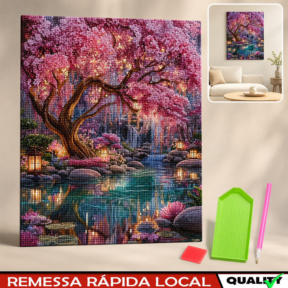 30x40 cm,Conjunto de arte com diamantes quadrados para adultos, kits de pintura com diamantes de Lagoa de flores ao luar