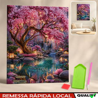 30x40 cm,Conjunto de arte com diamantes quadrados para adultos, kits de pintura com diamantes de Lagoa de flores ao luar
