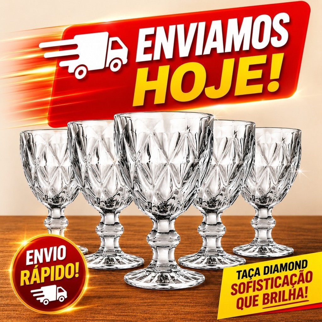 Jogo De Taças De Vidro Diamond Cristal 340ml 6 Peças