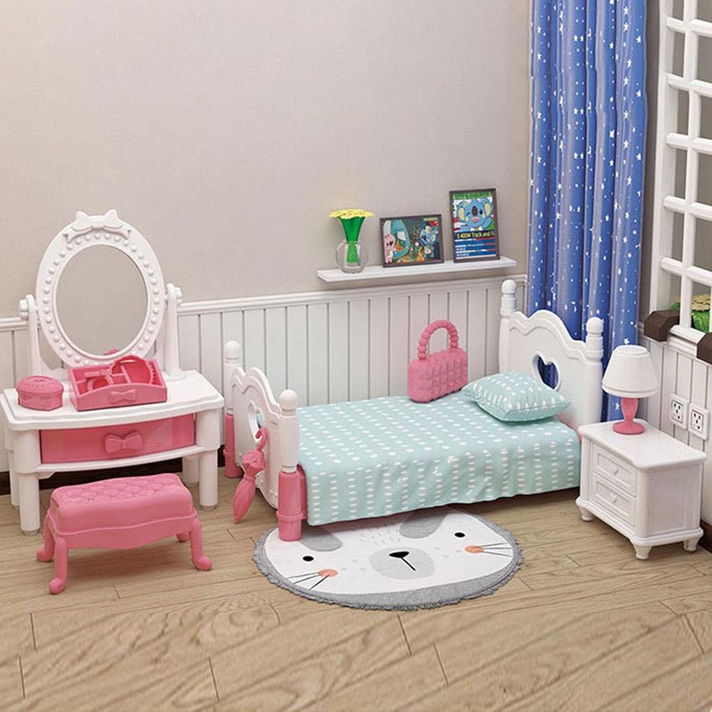 1 : 12 Casa De Bonecas Em Miniatura Quarto Boneca Modelo De Móveis Realista Mini Moldura De Cama Mesas De Cabeceira Cômo