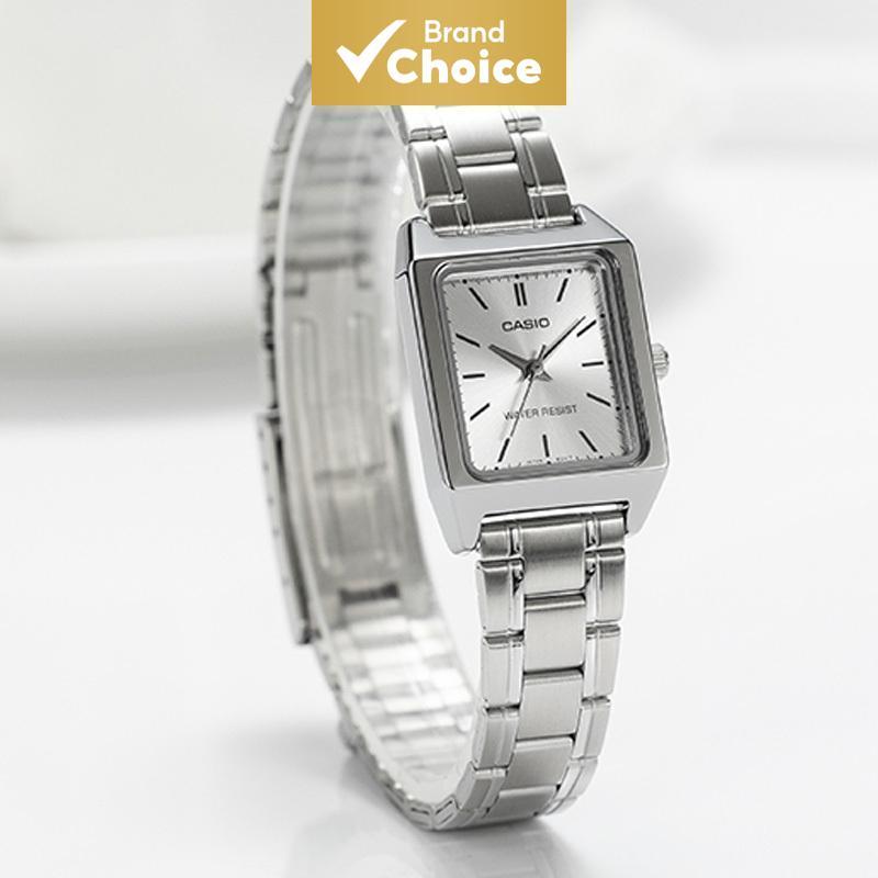 Relógio feminino Casio modelo LTP-V007D-7E com pulseira de aço, caixa quadrada pequena, design retrô, à prova d'água,