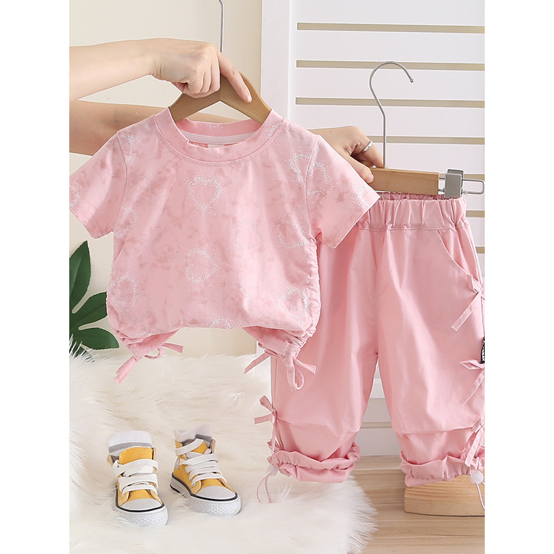 Meninas roupas de verão moda manga curta terno de duas peças bebê verão moda roupas casuais do bebê crianças roupas na m