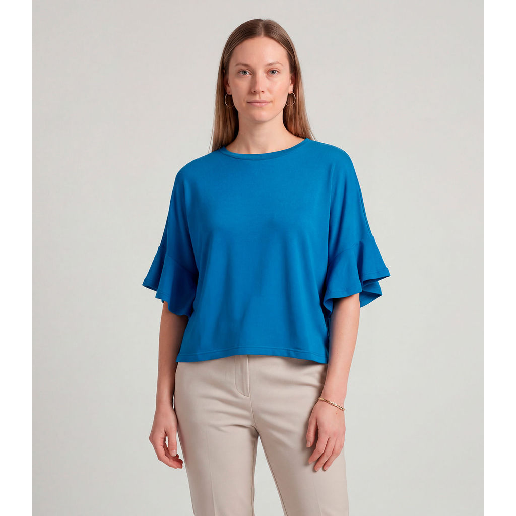 Blusa Feminina em Visco Tricot Infinita Cor Azul
