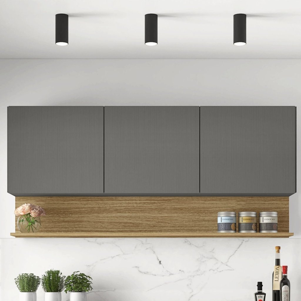 Armário para Cozinha 3 Portas 150cm Line Cinza/Gris/Freijó Gris/Freijó
