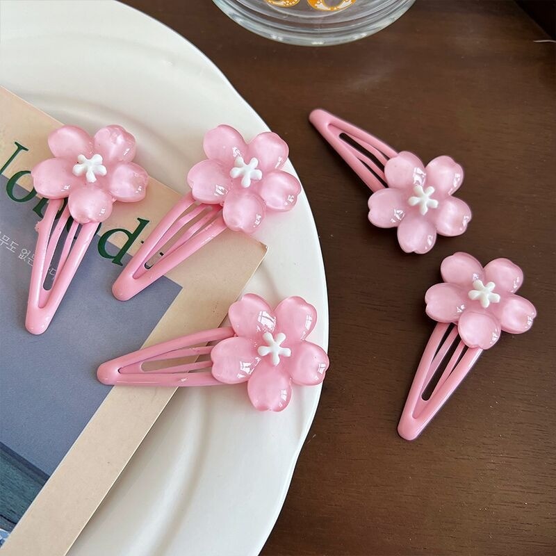 5 Peças Doce Rosa Flor De Cerejeira Grampos De Cabelo Bonito Simples Versátil Lado Frente Bang Acessórios Para Meninas