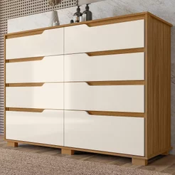 Cômoda para Quarto 8 Gavetas 147cm Georgia Marrom/Freijó/Off White Freijó/Off White