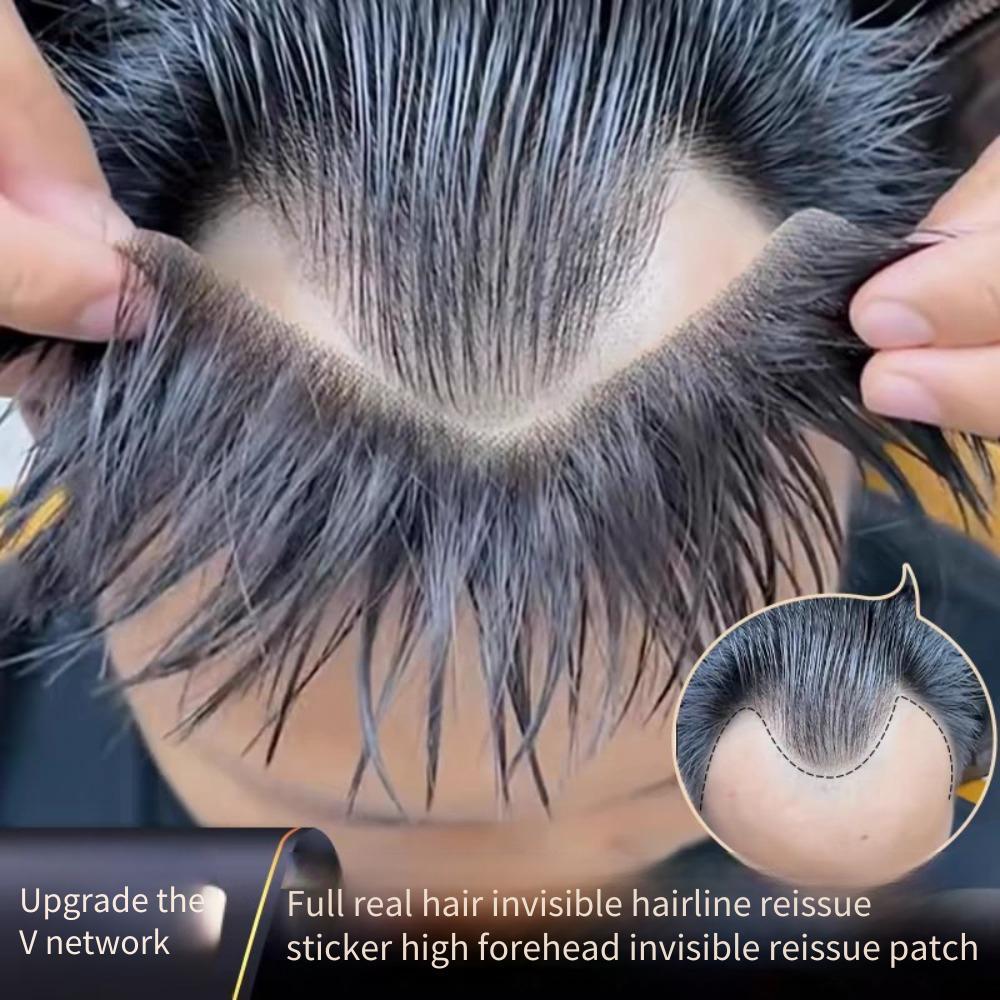 Franja falsa peruca peça em forma de m adesivo de linha fina masculino de uma peça profunda em forma de v linha fina tes