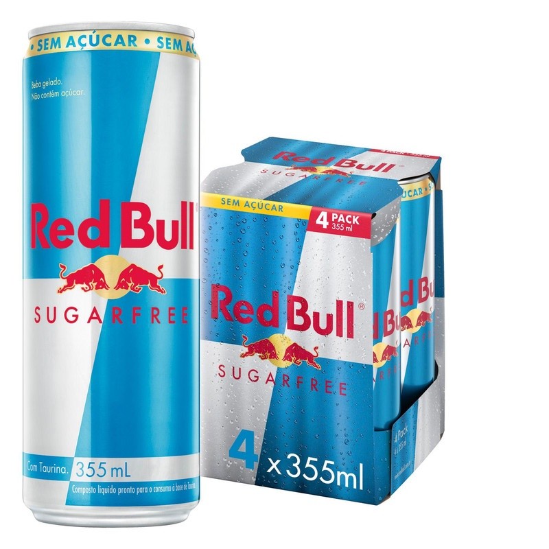 Pack de 4 latas, Red Bull Energético, Zero, Sem Açúcar, 355ml