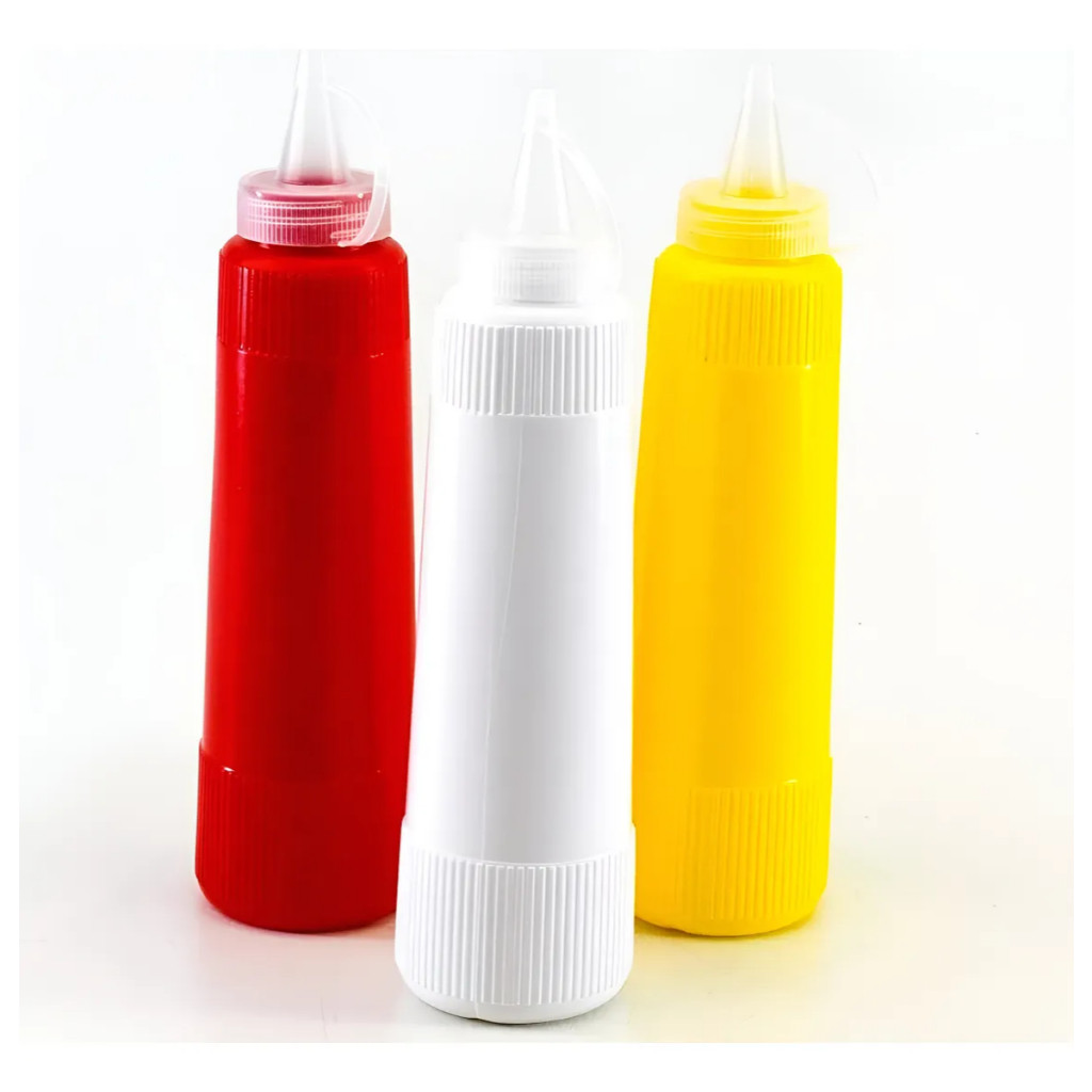 Kit com 3 Bisnaga para Molho Tempero Ketchup Mostarda Maionese Restaurante Lanchonete 400ml