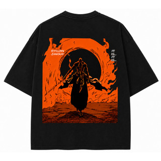 Camiseta Anime Bankai Ryujin Jakka Oversized Preta Estampa Costas Manga Geek Masculina Feminina Algodão Casual Estilosa