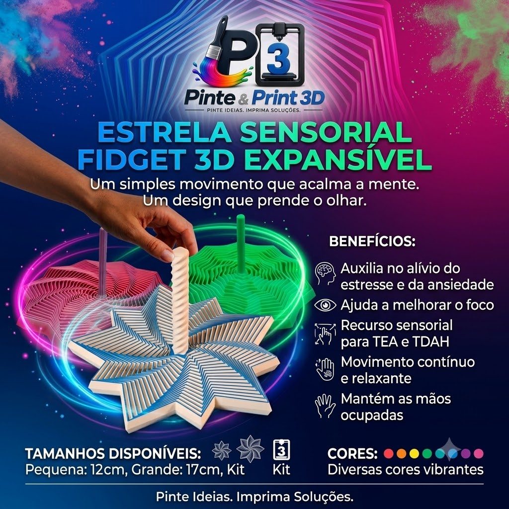 Estrela Sensorial Fidget 3D Expansível | Antiestresse, Ansiedade, TEA, TDAH | Brinquedo Sensorial Articulado