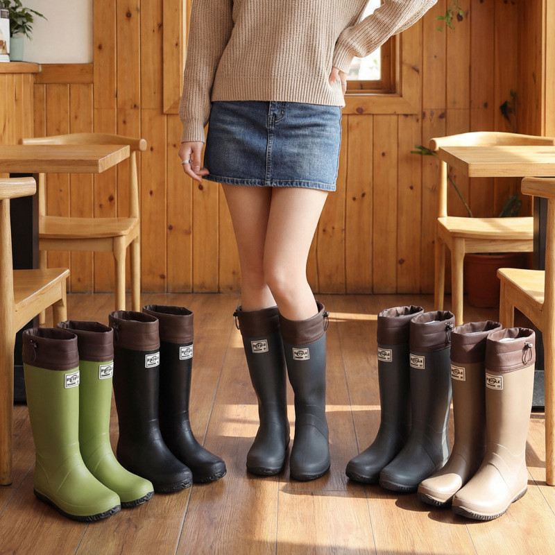 Botas de Chuva Dobráveis com Cordão Wildbird para Mulheres, Botas de Chuva Longas para Acampamento e Atividades ao Ar Li