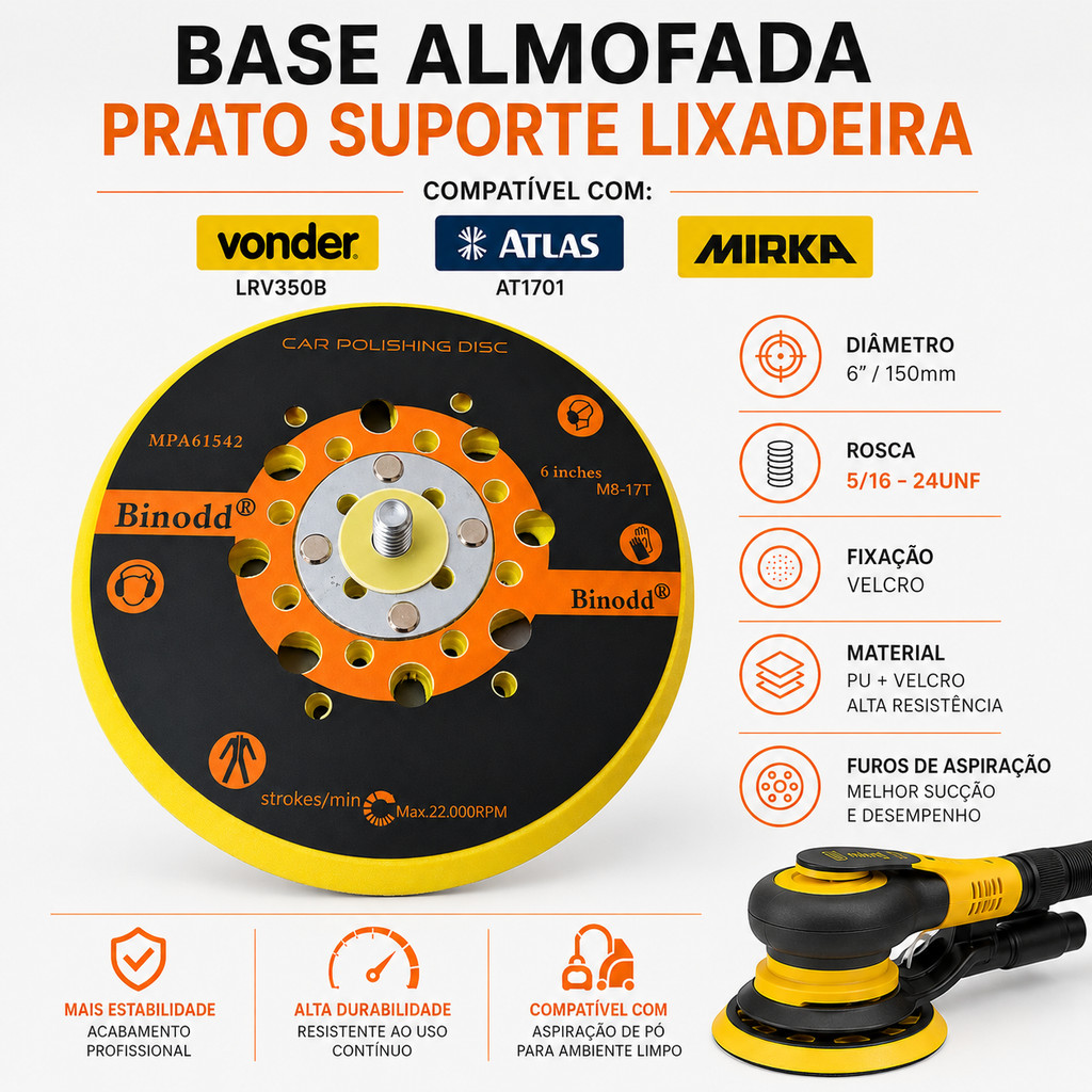 Base Almofada Prato Suporte Lixadeira Vonder LRV350B Atlas AT1701 Mirka