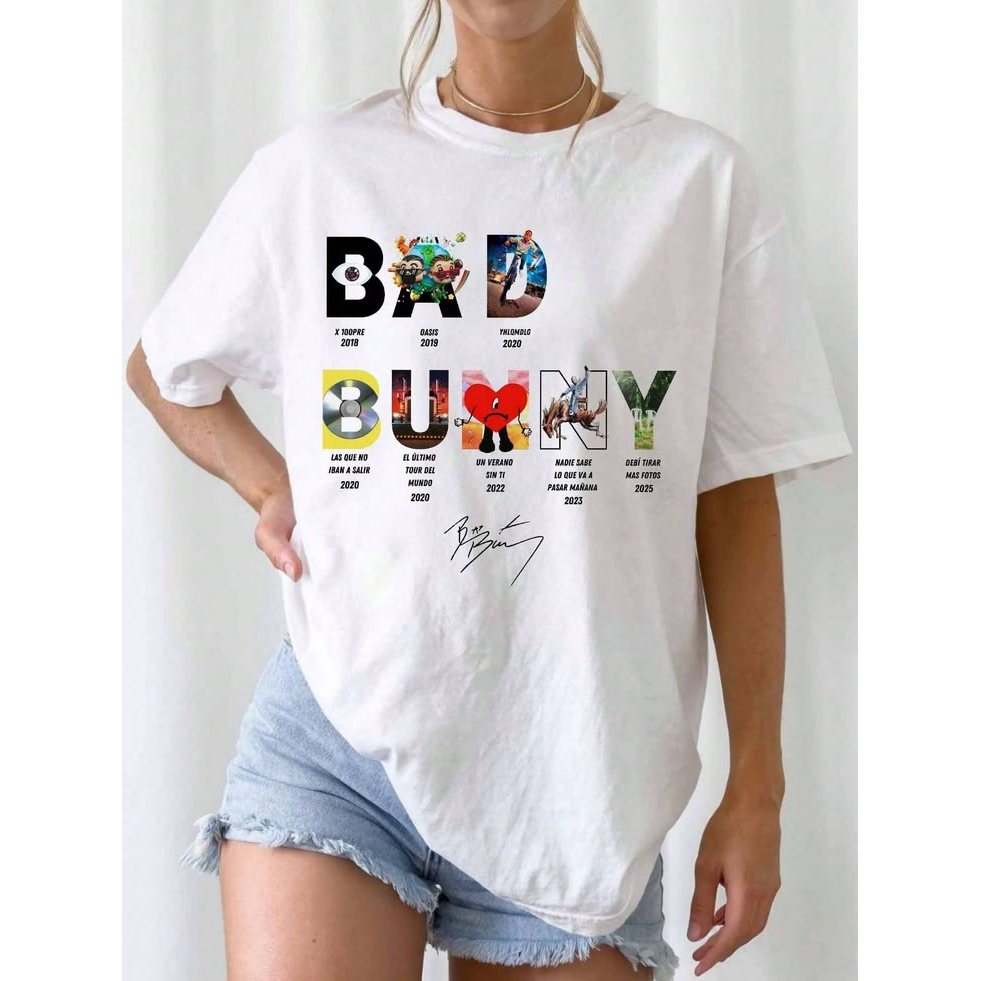 「BR.Moonlight」Camiseta Unissex Bad Bunny Álbum Colagem Gráfica Estampa Confortável Estilosa Divertida Casual