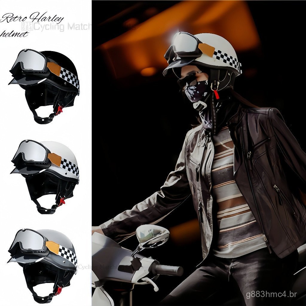 Capacete Retrô de Motocicleta, Capacete Aberto Masculino, Capacete de Motocicleta Clássico Feminino 5ZPM