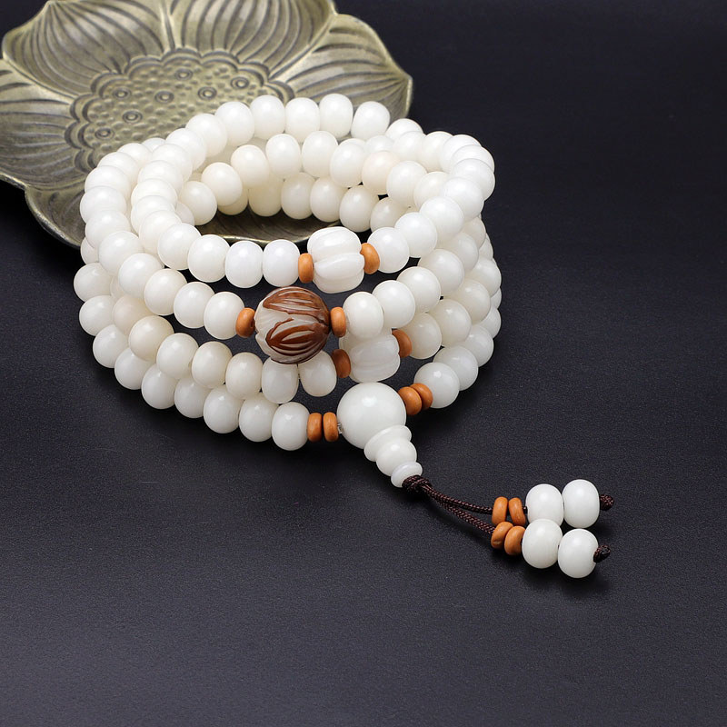 Natural bodhi raiz pulseira 108 contas colar branco Jade bodhi sementes unissex pulseira portátil acessórios genuínos