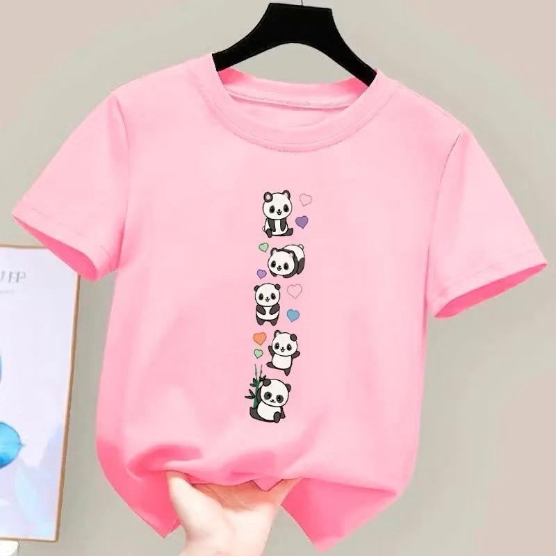 Camiseta Algodão Infantil Tshirt Estampada Panda Tendência Moda Blusa Menina Blogueira Pandinhas Empilhadas