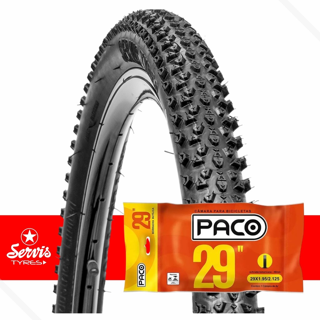 Pneu Bike Aro 29X2.10  Mtb Zapper Plus Servis Tyres + 1 Camara de Ar 29 Bico Grosso Schrader Paco
