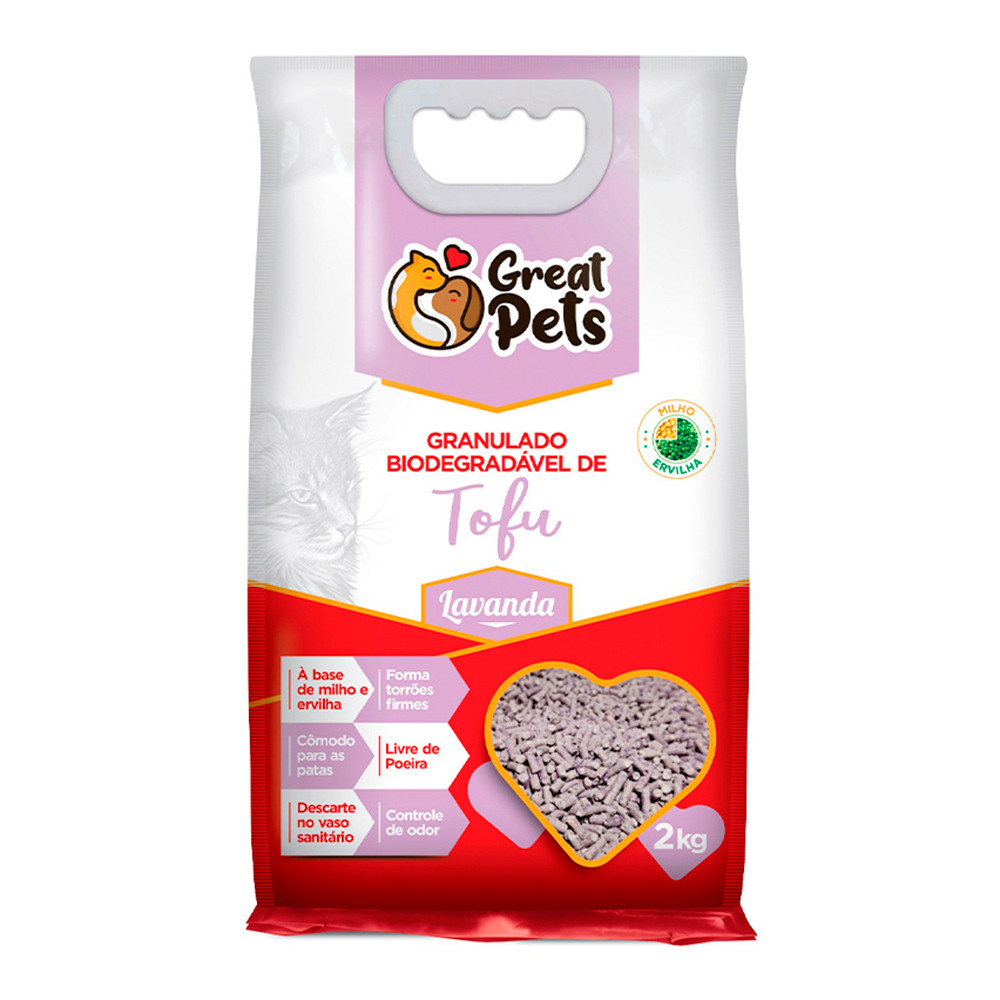 Granulado Higiênico Para Gatos Great Pets Premium Biodegradável Tofu Lavanda 2kg em Oferta na Shopee