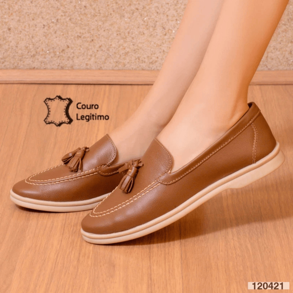 mocassim feminino couro legitimo casual caramelo confortavel elegante