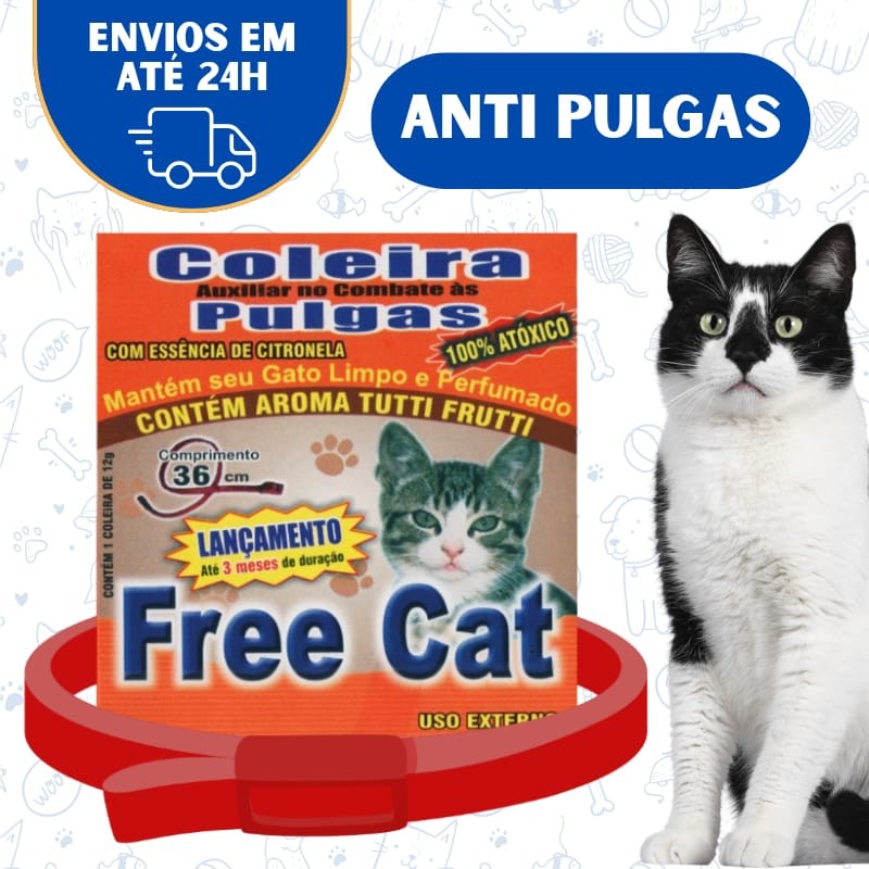 Coleira Gato Cachorro Anti Pulga Pet Filhote Free Cat Duração 3 Meses
